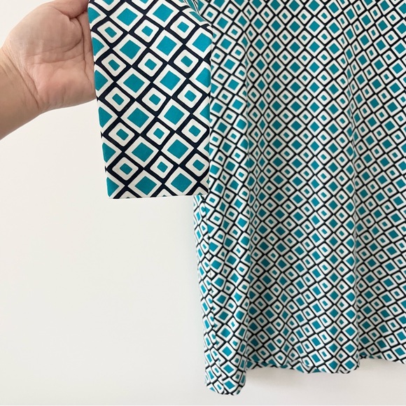 Diane von Furstenberg Diamond Print Sheath Dress Green White Black Cotton Silk 2 - Picture 4 of 9